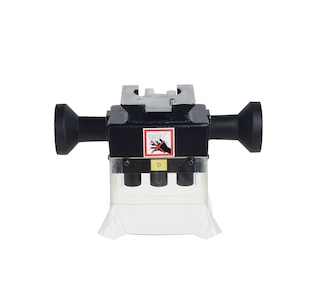 Drilling head with screw chuck rotating sense of spindle 1 right, 2 left